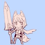  animal_ears armor bad_id bad_pixiv_id belt copyright_request fox_ears fox_tail jingai_modoki lowres monochrome scarf solo sword tail weapon 