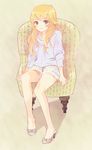  blue_eyes casual chair full_body high_heels kousaka_kirino legs long_hair no_socks orange_hair ore_no_imouto_ga_konna_ni_kawaii_wake_ga_nai shoes sitting sleeves_pushed_up smile solo trico_(mentalsketch1985) 