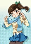  bad_id bad_pixiv_id brown_eyes brown_hair futami_mami highres idolmaster idolmaster_(classic) idolmaster_2 long_hair pantyhose scarf side_ponytail solo sterndorf tongue 