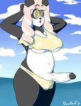  anna-lao anthro balls beach bear big_breasts bikini breasts bulge cleavage clothed clothing dickgirl digital_media_(artwork) doodle_dip erection fur hair intersex looking_at_viewer mammal navel open_mouth panda penis seaside slightly_chubby solo swimsuit thick_thighs uncut white_fur 