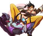  alexander_rubzow alternate_skin_color black_hair blue_skin bodysuit bomber_jacket breasts breasts_apart breasts_outside dark_nipples dildo goggles head_mounted_display inverted_nipples jacket long_hair medium_breasts multiple_girls nipples no_panties object_insertion overwatch puffy_nipples purple_hair pussy pussy_juice short_hair sweat torn_bodysuit torn_clothes tracer_(overwatch) uncensored upside-down vaginal vaginal_object_insertion vibrator widowmaker_(overwatch) yuri 