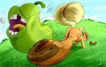  2017 applejack_(mlp) biting_pear_of_salamanca cloud cowboy_hat cutie_mark equine female feral food friendship_is_magic fruit grass hat horse mammal meme my_little_pony outside pear phuocthiencreation pony sky 