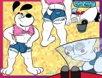  2019 anthro booty_shorts bulge butt canid canine canis car clothing digital_media_(artwork) dog dudley_puppy hi_res male mammal nickelodeon nipples pecs shorts simple_background smile solo t.u.f.f._puppy vehicle zackdadawg 