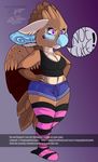  anthro avian blush breasts chibi clothing dialogue female full_body gryphon mazzy_techna not_cute pouting singingbirdstudio solo text watermark wings 