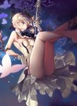  ahoge artoria_pendragon_(all) ass bare_shoulders blonde_hair blue_eyes breasts bug butterfly chain detached_collar fate/unlimited_codes fate_(series) gloves highres insect medium_breasts panties pantyhose rabbit_(tukenitian) saber saber_lily short_hair solo sword underwear weapon wind 