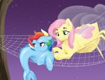  2017 arachnid arthropod blue_eyes cetacean cutie_mark duo equine female feral fluttershy_(mlp) friendship_is_magic hair horse hybrid mammal marine multicolored_hair my_little_pony night outside pegasus pink_hair plant pony purple_eyes rainbow_dash_(mlp) rainbow_hair silfoe sky smile spider star tree whale wings 