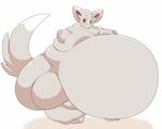  2016 3_toes ambiguous_gender anthro anthrofied belly big_belly big_butt biped blush brown_eyes butt chest_tuft chinchilla feet funi fur grey_fur looking_at_viewer mammal minccino morbidly_obese nintendo obese overweight pink_nose pok&eacute;mon pok&eacute;morph rodent shadow simple_background smile solo standing thick_thighs toes tuft video_games 