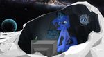  2012 blue_eyes blue_feathers blue_hair cutie_mark equine feathered_wings feathers female feral friendship_is_magic hair horn machine magic mammal my_little_pony planet princess_luna_(mlp) robot seyrii sky solo star television winged_unicorn wings 