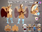  anthro avian big_ears bisexual butt chibi clothing cute female fur gryphon looking_at_viewer male markings mazzy_techna model_sheet nude singingbirdstudio solo standing 