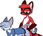  8chan all_fours anal anthro bill_katt_(8chan) blue_fur doggystyle feline from_behind_position fur male male/male mammal nate_(8chan) penis raccoon red_fur sex 