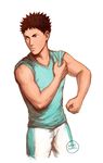  artist_name brown_eyes brown_hair cowboy_shot haikyuu!! iwaizumi_hajime kamille_areopagita male_focus muscle serious signature sleeves_pushed_up solo spiked_hair 