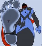  &lt;3 2015 5_toes abriika big_breasts blue_skin breasts canine cleavage clothed clothing duo feet female foot_fetish foot_focus fox glowing glowing_eyes humanoid male male/female mammal micro red_eyes skimpy soles stirrups toes trampling veil zp92 