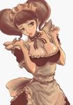  1girl apron breasts brown_eyes brown_hair choker cleavage collarbone kawakami_sadayo large_breasts lips maid maid_headdress persona persona_5 pocky ribbon_choker 