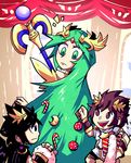  2boys bare_shoulders blue_eyes blush brown_hair christmas dark_pit dual_persona green_eyes green_hair jewelry kid_icarus kid_icarus_uprising long_hair multiple_boys palutena pit_(kid_icarus) setz short_hair smile tiara very_long_hair wings 