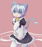  abababab ambiguous_gender anthro bell cat clothing cub feline fur grey_eyes grey_fur hair looking_at_viewer maid_uniform mammal multicolored_fur ribbons simple_background tail_ribbon two_tone_fur uniform white_fur white_hair young 