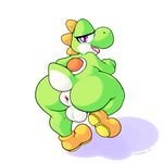  anus balls butt clothing fluffyfrumples footwear looking_back male mario_bros nintendo open_mouth shoes simple_background solo tongue video_games white_background yoshi 