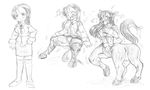  anthro breast_expansion breasts centaur clothing embarrassed equine equine_taur female human mammal monochrome solo taur torn_clothing transformation unknown_artist 