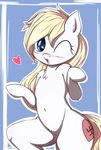  &lt;3 aryanne aryanne_(character) biped blonde_hair blue_eyes blush chest_tuft equine fan_character female feral hair long_hair mammal my_little_pony navel nazi one_eye_closed open_mouth simple_background swastika tuft wink 