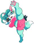  anthro blush canine chibi clothed clothing female mammal mcarson open_mouth raised_leg slightly_chubby solo standing tight_clothing 