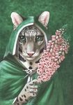  ambiguous_gender anthro ear_piercing feline flower foxglove_(plant) green_eyes jewelry leopard mammal pan_hesekiel_shiroi piercing plant ring solo traditional_media_(artwork) 