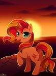  2017 blue_eyes cutie_mark equestria_girls equine eyelashes female feral hair hi_res hooves horn long_hair looking_at_viewer mammal momomistress multicolored_hair multicolored_tail my_little_pony open_mouth solo sunset sunset_shimmer_(eg) two_tone_hair underhoof unicorn 