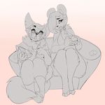  anthro bear clothed clothing duo feline female food fur hair mammal monochrome nite open_mouth panda sitting 