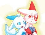  abababab ambiguous_gender anthro blue_eyes blue_fur cub duo fur holding_character nintendo one_eye_closed open_mouth pok&eacute;mon red_eyes red_fur shiny_pok&eacute;mon simple_background smile video_games white_background young zangoose 