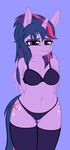  2017 absurd_res anthro anthrofied bra breasts cleavage clothed clothing cutie_mark duop-qoub equine eyebrows eyelashes feathered_wings feathers female friendship_is_magic hair hi_res horn legwear mammal midriff multicolored_hair my_little_pony navel panties purple_eyes purple_feathers solo standing thigh_gap thigh_highs twilight_sparkle_(mlp) underwear wide_hips winged_unicorn wings 