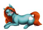  2017 blue_eyes blue_fur blush brown_hair cutie_mark equine fan_character female feral fur hair hooves horse kyotokisha15 looking_at_viewer lying mammal my_little_pony pony simple_background solo 