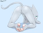  2017 anthro breasts butt cat feline female looking_at_viewer mammal mimicp nipples nude pawpads paws presenting presenting_hindquarters pussy russian_blue simple_background slavcat solo 