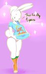  anthro clothed clothing english_text female hair lagomorph mammal nite rabbit simple_background solo standing text wide_hips 