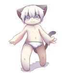  4_fingers abababab anthro brown_fur bulge cat clothed clothing cub feline fur grey_eyes hair hindpaw looking_at_viewer male mammal multicolored_fur navel paws simple_background smile standing tan_fur tighty_whities topless two_tone_fur underwear white_background white_hair young 