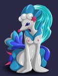  2017 anthro anthrofied aoinu areola blue_background blue_eyes blue_hair blue_skin blush breasts fangs female hair long_hair looking_at_viewer mammal marine navel nintendo nipples nude open_mouth pink_nipples pink_nose pinniped pok&eacute;mon pok&eacute;morph primarina simple_background smile solo tongue video_games white_skin 
