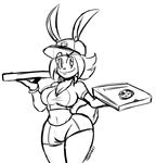  anaugi anthro big_breasts breasts buckteeth cleavage clothed clothing female food frannie_funbun hat lagomorph long_ears mammal monochrome navel pants pizza rabbit smile solo teeth wide_hips 