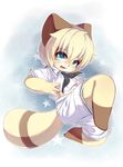  abababab anthro ascot blonde_hair blue_eyes brown_fur clothing cub fur hair male mammal multicolored_fur open_mouth raccoon shorts simple_background solo star tan_fur two_tone_fur white_background young 