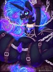  2017 absurd_res armor armpits bdsm black_fur blue_eyes bondage bound chain collar dimwitdog equine fangs feathered_wings feathers female feral friendship_is_magic fur helmet hi_res horn mammal my_little_pony princess_luna_(mlp) pussy solo spread_pussy spreading straps winged_unicorn wings 