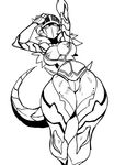  anthro areola armor armpits big_breasts black_and_white breasts dragon female helmet jijis-waifus monochrome oh-jiji solo thick_thighs wide_hips 