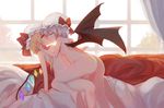  absurdres ass bat_wings bed_sheet blonde_hair breasts closed_eyes commentary_request curtains flandre_scarlet hat hat_ribbon highres incest indoors kiss lavender_hair long_hair mob_cap multiple_girls nipples nude on_bed red_eyes red_ribbon remilia_scarlet ribbon siblings sisters small_breasts touhou window wings yukineko yuri 