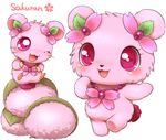  bear blush cherry_blossom duo eyelashes female feral fur hamster hamtaro_(series) jewelpet jewelry leaves mammal mochi necklace open_mouth plant purple_eyes rodent sakuran sanrio simple_background sweetspet tongue white_background アイミ 