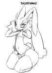  anthro armpits black_and_white english_text eyelashes girly jijis-waifus lopunny male monochrome nintendo oh-jiji penis pok&eacute;mon simple_background text thick_thighs video_games 