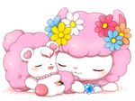  &lt;3 alpaca angela_(jewelpet) bear blush camelid cub cuddling duo eyes_closed female feral flower fur hair jewelpet jewelry labra_(jewelpet) mammal necklace pink_fur plant polar_bear sanrio simple_background sleeping tuft white_background white_fur wings wool young アイミ 