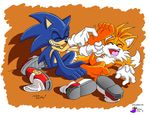 4_toes anthro barefoot black_nose canine clothing duo eyes_closed fox fur gloves hedgehog hi_res male mammal miles_prower paladingalahad signature smile soles sonic_(series) sonic_the_hedgehog toes video_games white_fur yellow_fur 