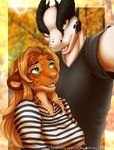  anthro blurred_background clothed clothing dragon eyelashes feline female green_eyes horn kyotokisha15 leopard male mammal open_mouth smile tan_nose teeth tongue yellow_eyes 