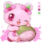  bear blush cherry_blossom color_swatch eyelashes female feral food fur jewelpet jewelry leaves mammal mochi necklace open_mouth plant purple_eyes sakuran sanrio simple_background solo sweetspet tongue white_background アイミ 