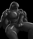  2017 abs anthro balls biceps big_penis black_sclera black_skin cum cum_on_penis digital_media_(artwork) erection front_view glans goo humanoid_penis looking_at_viewer male mocri monster muscular muscular_male nipples no_iris nude pecs penis rubber simple_background sitting slime smile solo tentacles white_eyes 