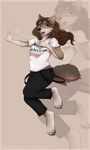  4_toes 5_fingers anthro barefoot black_nose brown_hair canine clothed clothing digitigrade female fur grey_fur hair kyotokisha15 mammal open_mouth smile teeth toes tongue wolf 