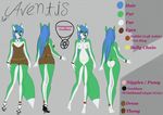  anthro areola aventis aventis_vixxx blue_hair bracelet butt canine chain clothed clothing female footwear fox fur green_fur hair high_heels jewelry mammal model_sheet necklace nipples nude pentagram pussy shoes solo 