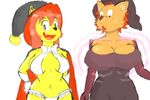  anthro big_breasts breast_expansion breasts canine clothing dog dreya_(character) duo female hair hat magic_user mammal pink_hair red_hair standing thedartkid theycallhimcake thick_thighs totty_(character) traditional_media_(artwork) wide_hips witch 