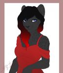  2016 anthro black_hair blue_eyes clothed clothing feline female fur gradient_hair grey_fur hair kyotokisha15 looking_at_viewer mammal panther red_hair simple_background solo white_background 