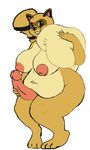  anthro balls belly big_balls big_breasts big_penis breasts dickgirl hyper hyper_penis intersex large_hips looking_at_viewer mammal masturbation navel penis simple_background slightly_chubby smile solo standing tanuki thedartkid thick_thighs white_background 
